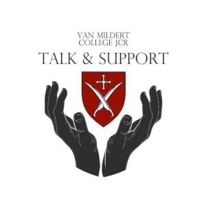 Talk and Support logo (hands holding the college crest)